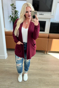 Slouchy Pocket Open Cardigan in Dark Burgundy