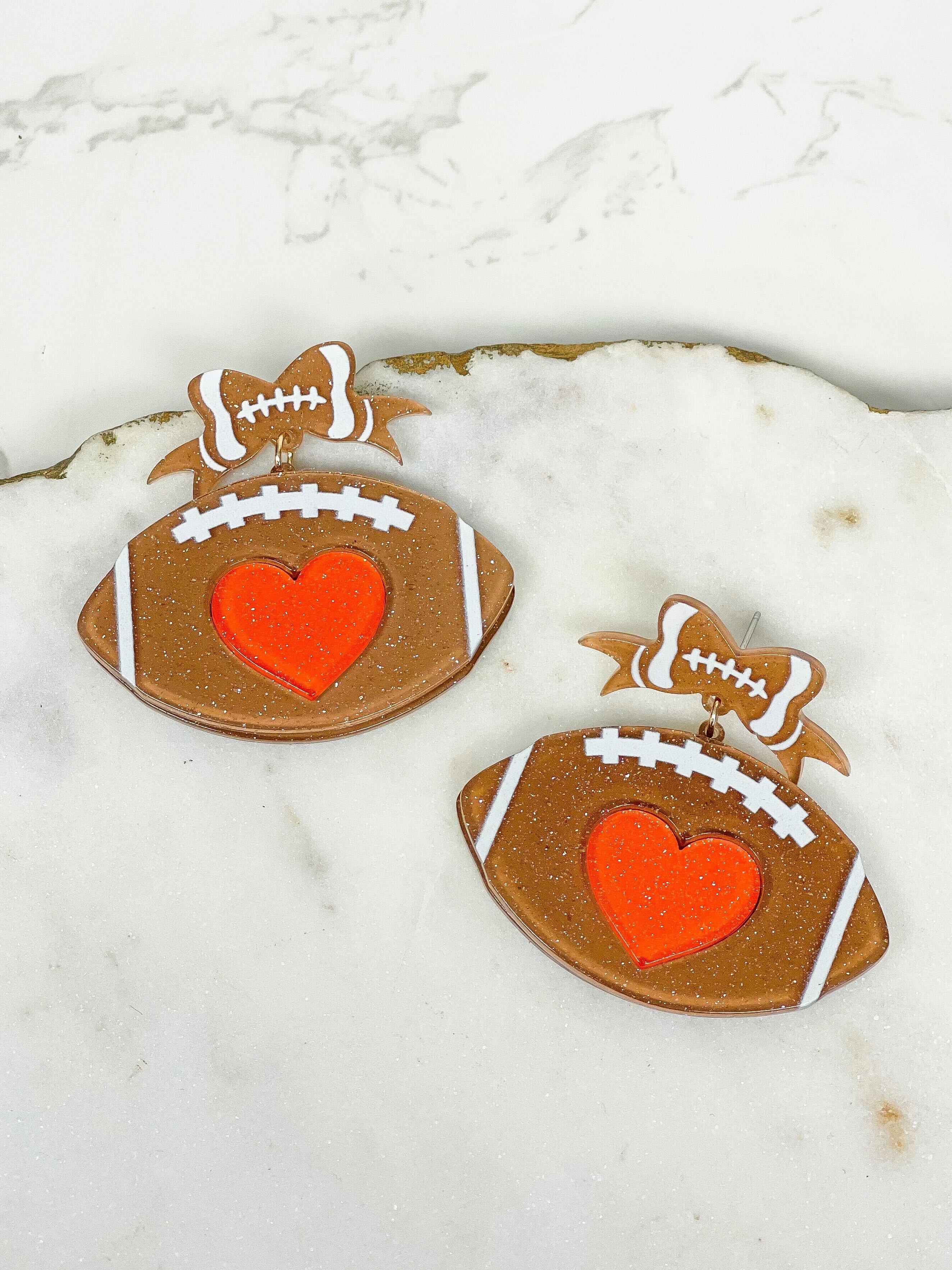 PREORDER: Heart Football Drop Earrings