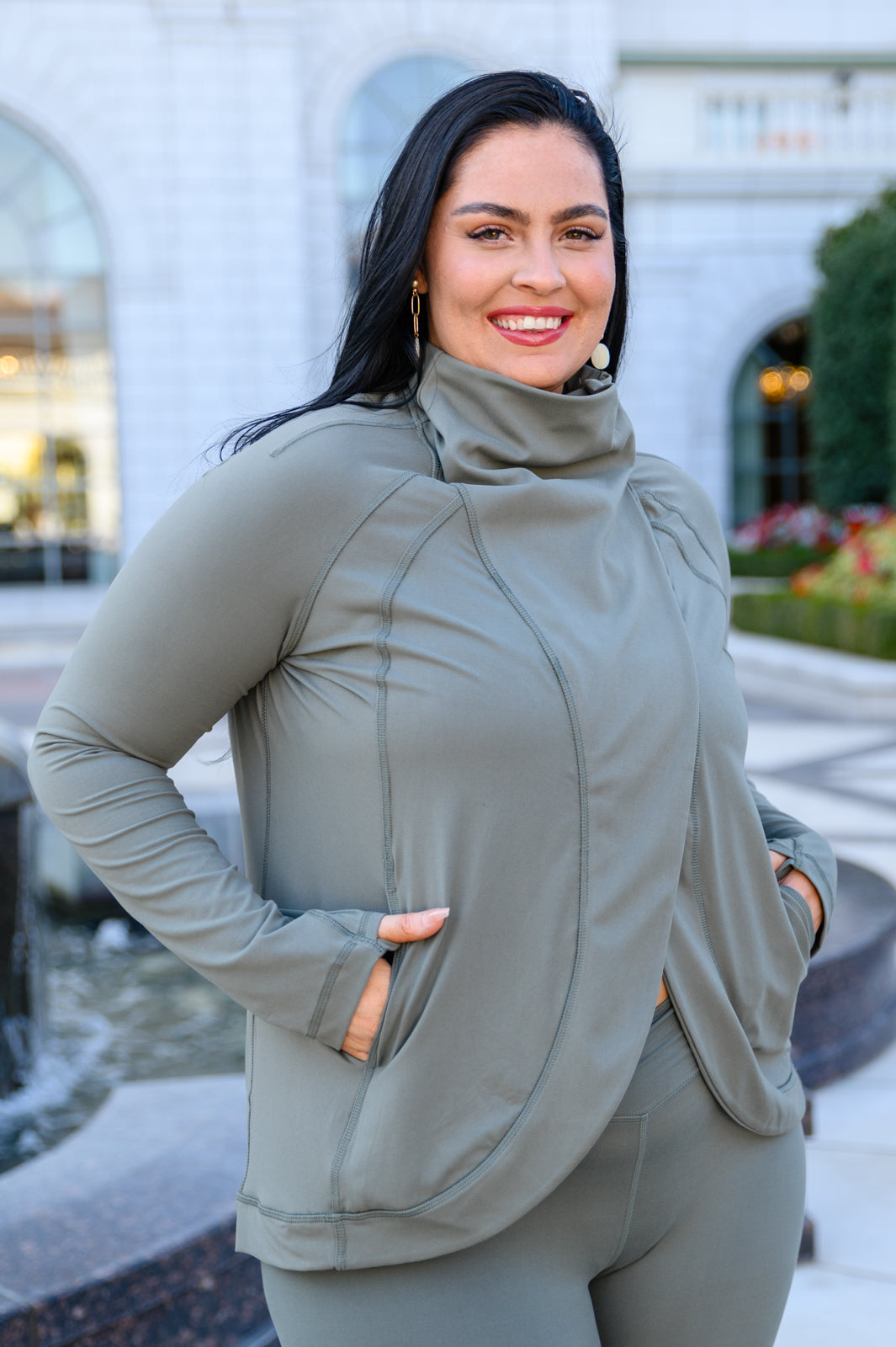 Janie Asymmetric Cowl Neck Jacket In Sage