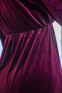 Jentsyn Velvet V-Neck Dress in Wine