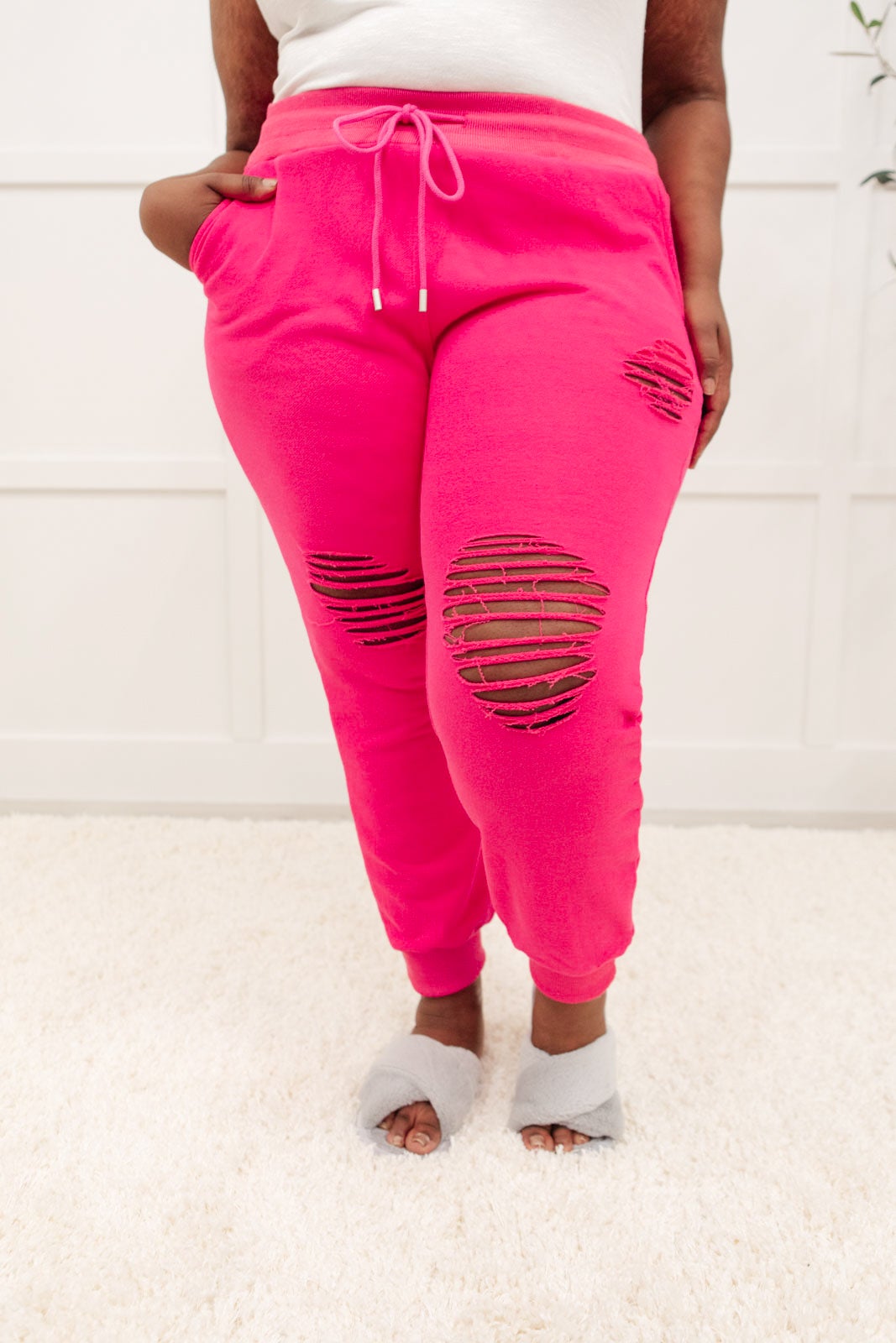 Kick Back Distressed Joggers Hot Pink