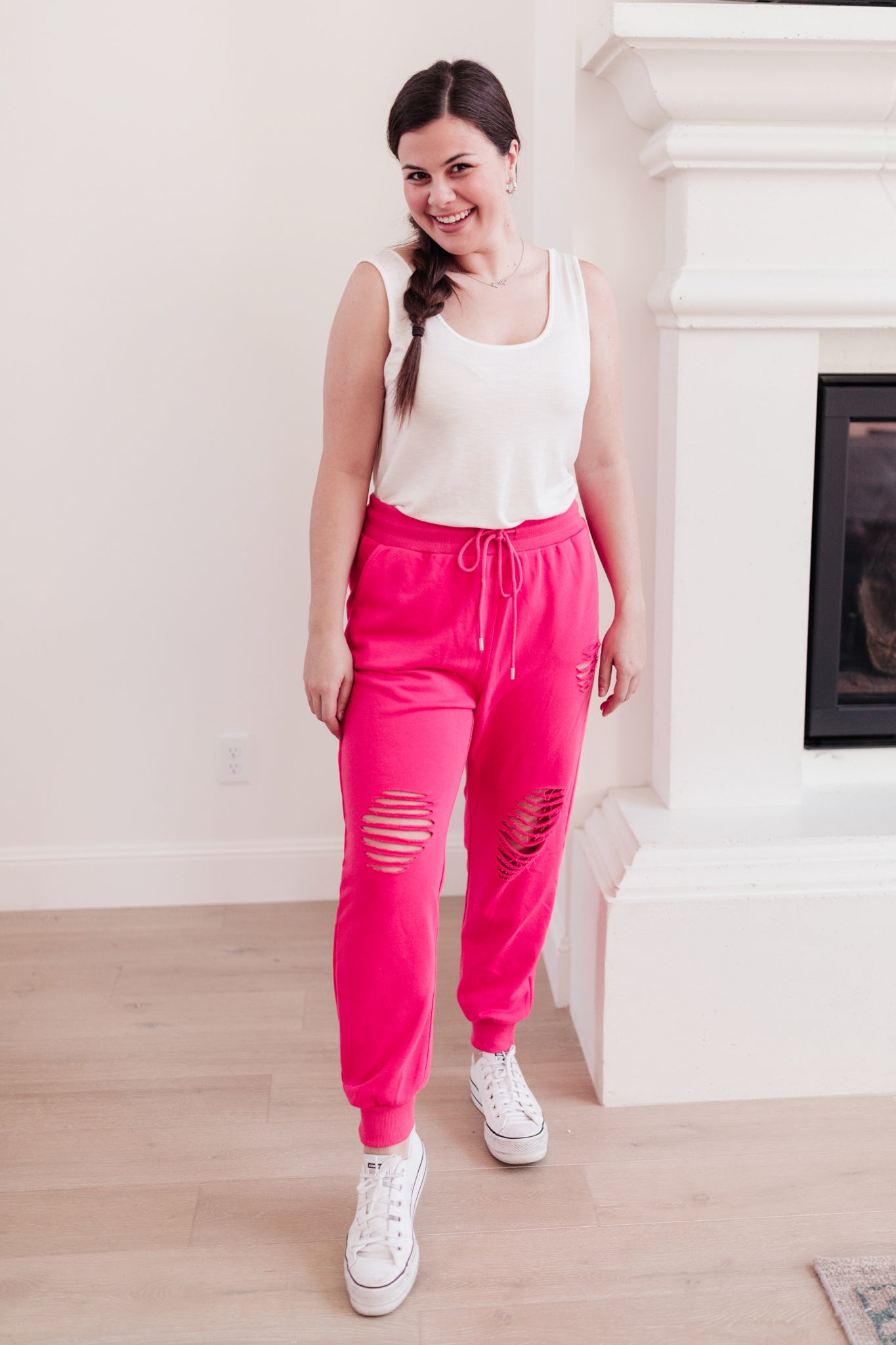 Kick Back Distressed Joggers Hot Pink