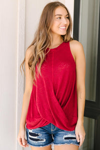 Knotted Hem Tank in Ruby Red