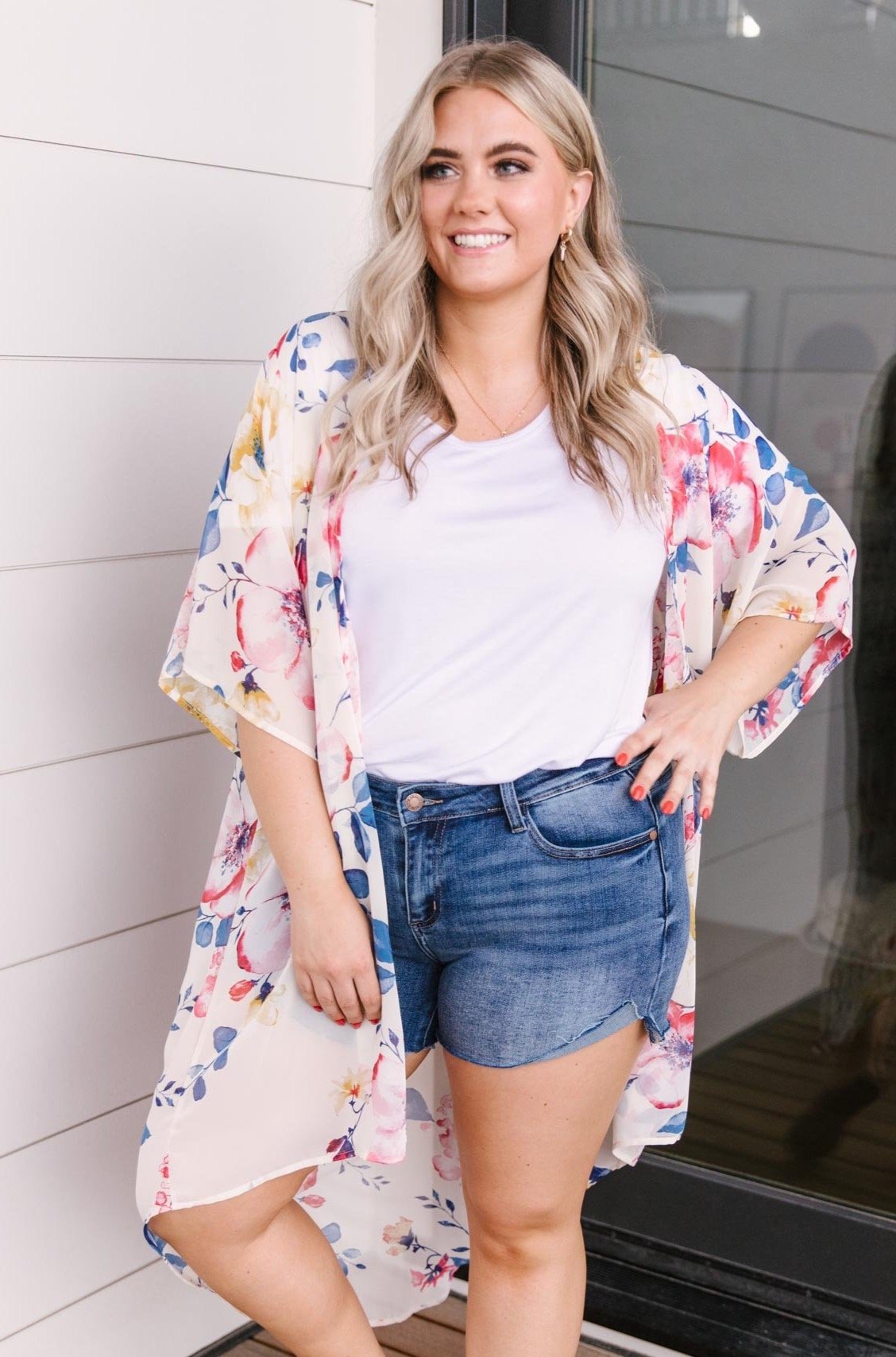 Lightweight Floral Kimono In Ivory