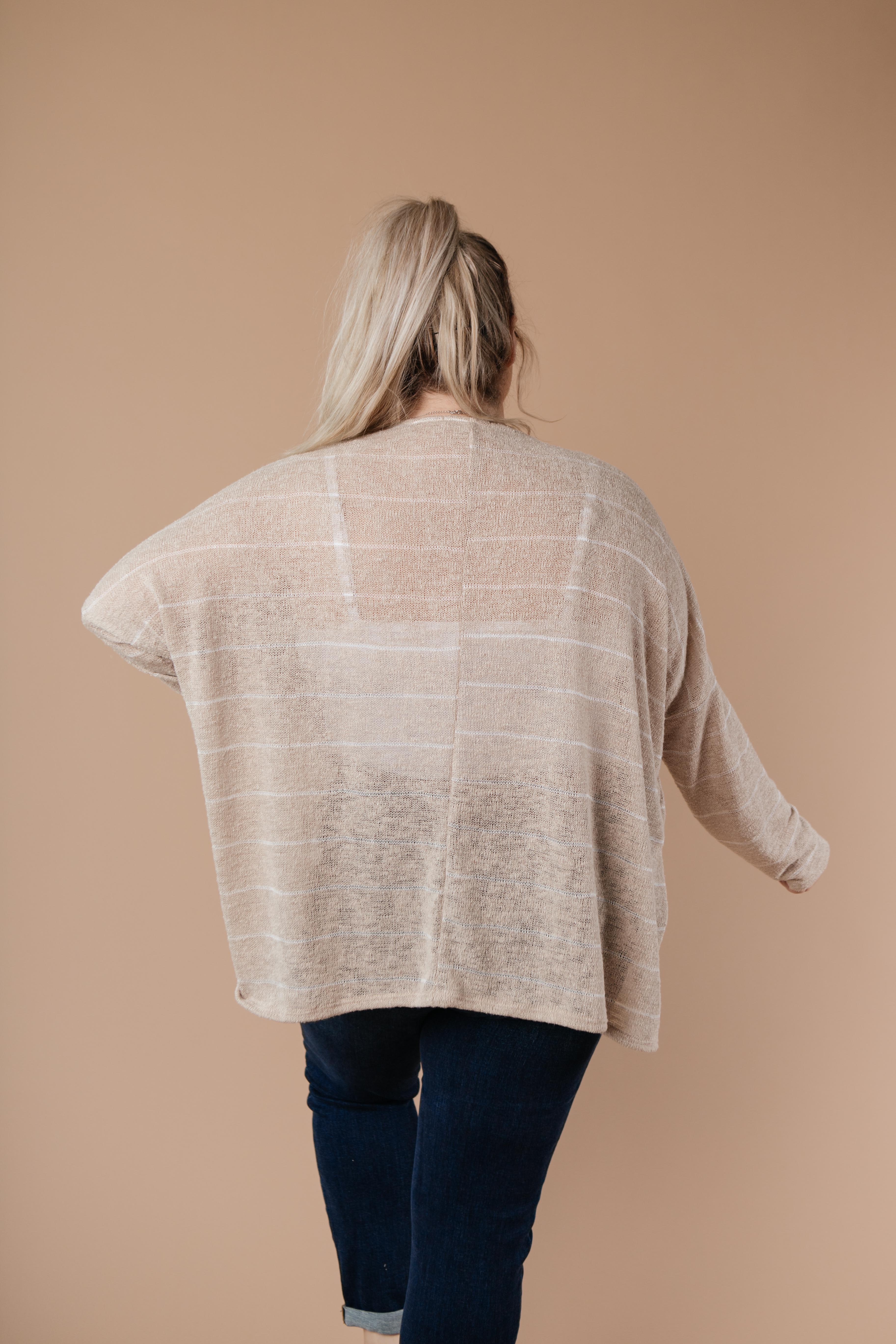 Lightweight Striped Pullover In Taupe