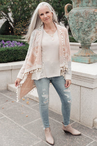 Lined with Tassel Cardigan in Mauve/Blue