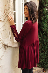 Little Bit Of Lace Cardigan in Burgundy