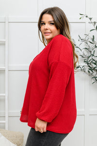 Long Sleeve Waffle Knit Top In Cranberry