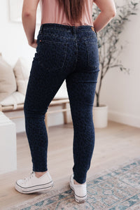 Mid-Rise Cheetah Print Skinnies in Denim