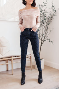 Mid-Rise Cheetah Print Skinnies in Denim