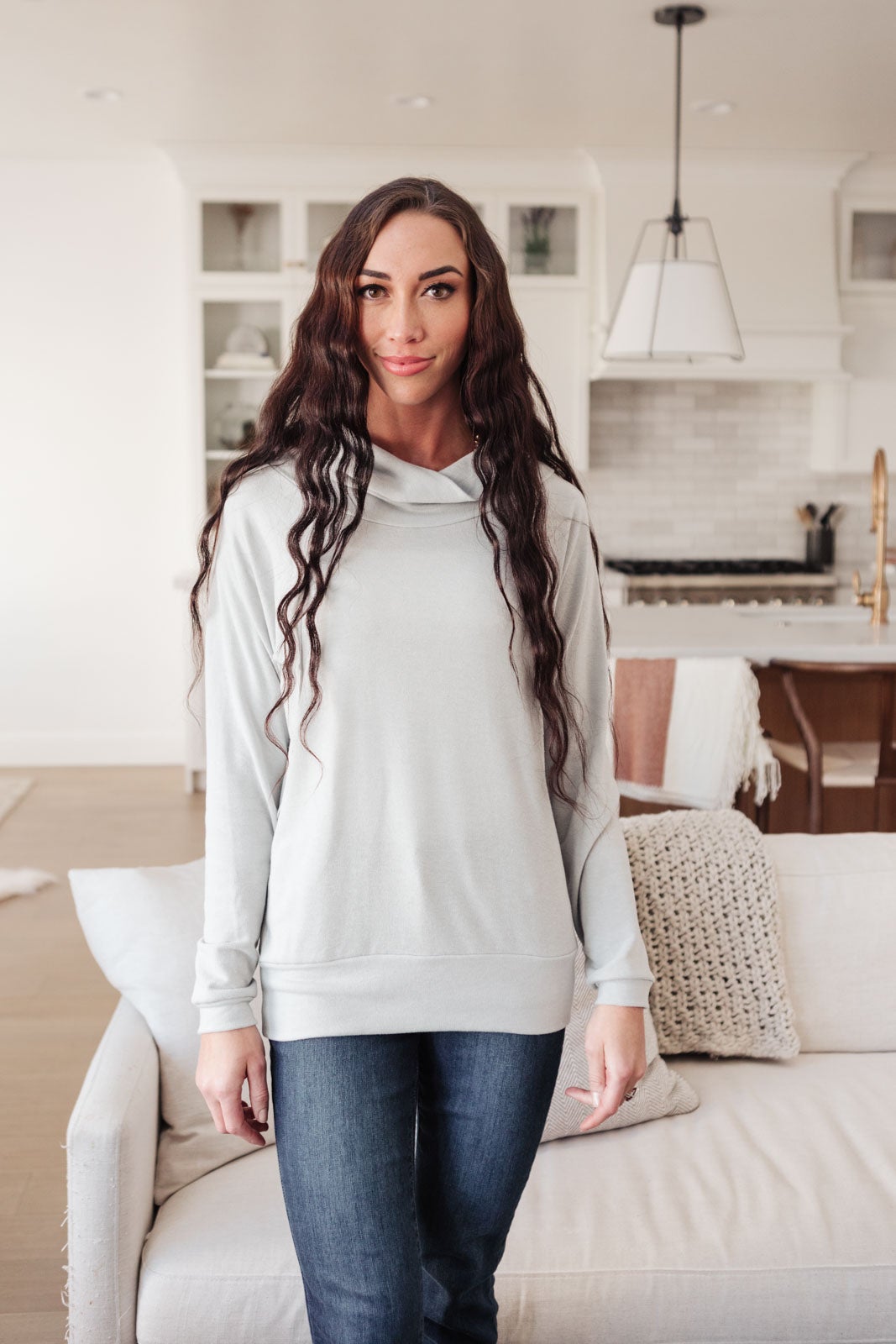 Modern Scene Cowl Neck Sweater In Grey