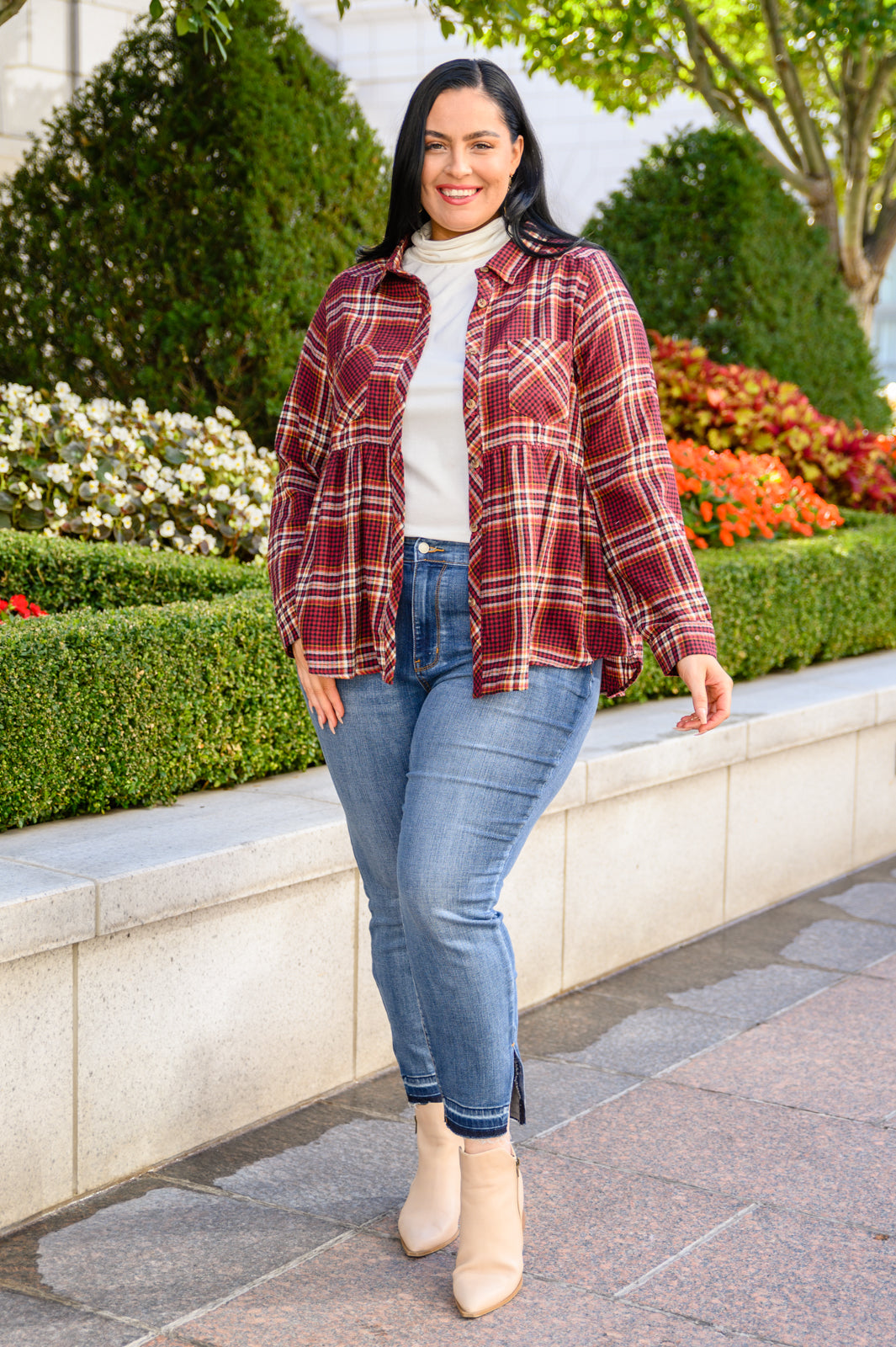 Music In Me Plaid Button Up In Burgundy