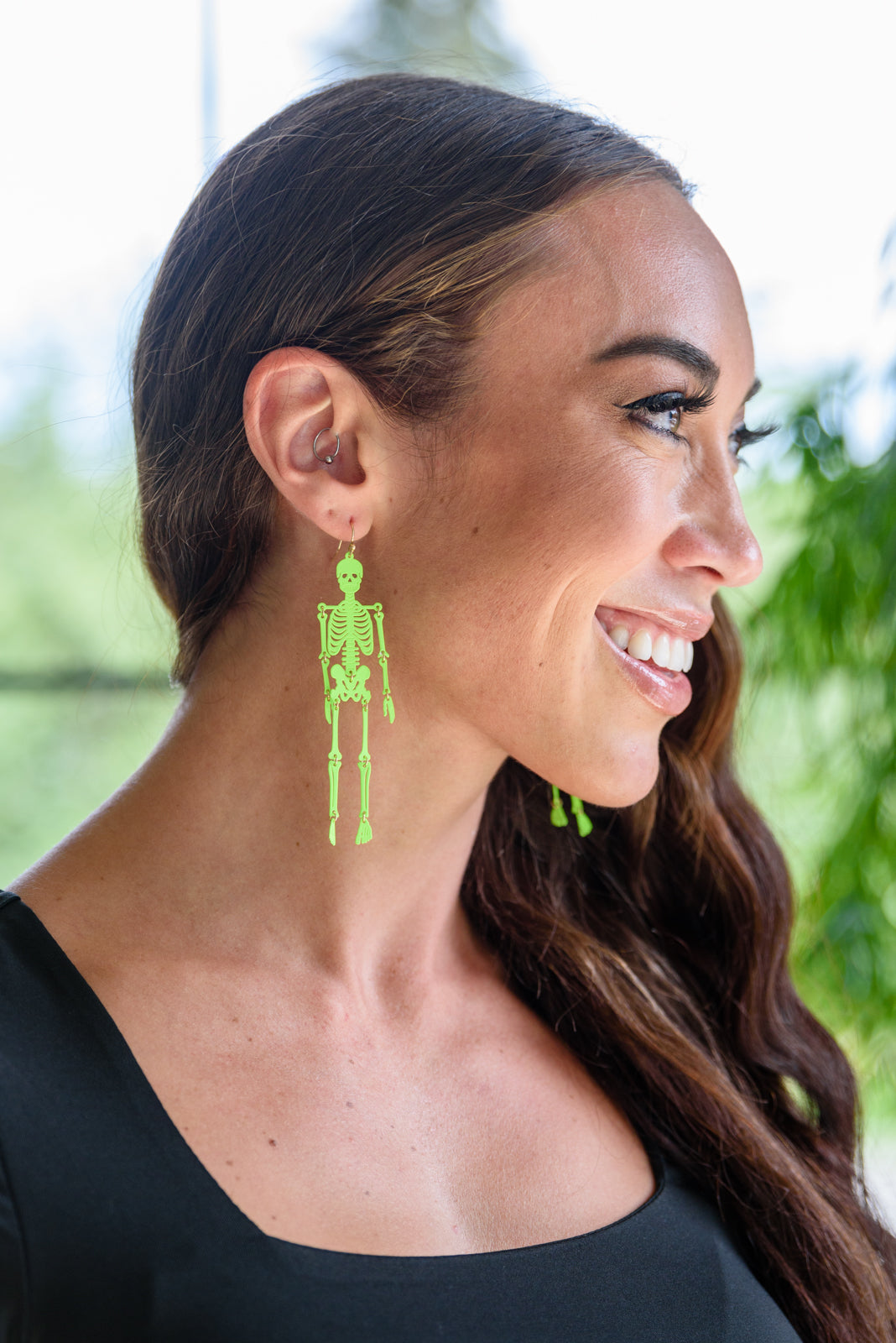 Neon Green Skeleton Dangle Earrings