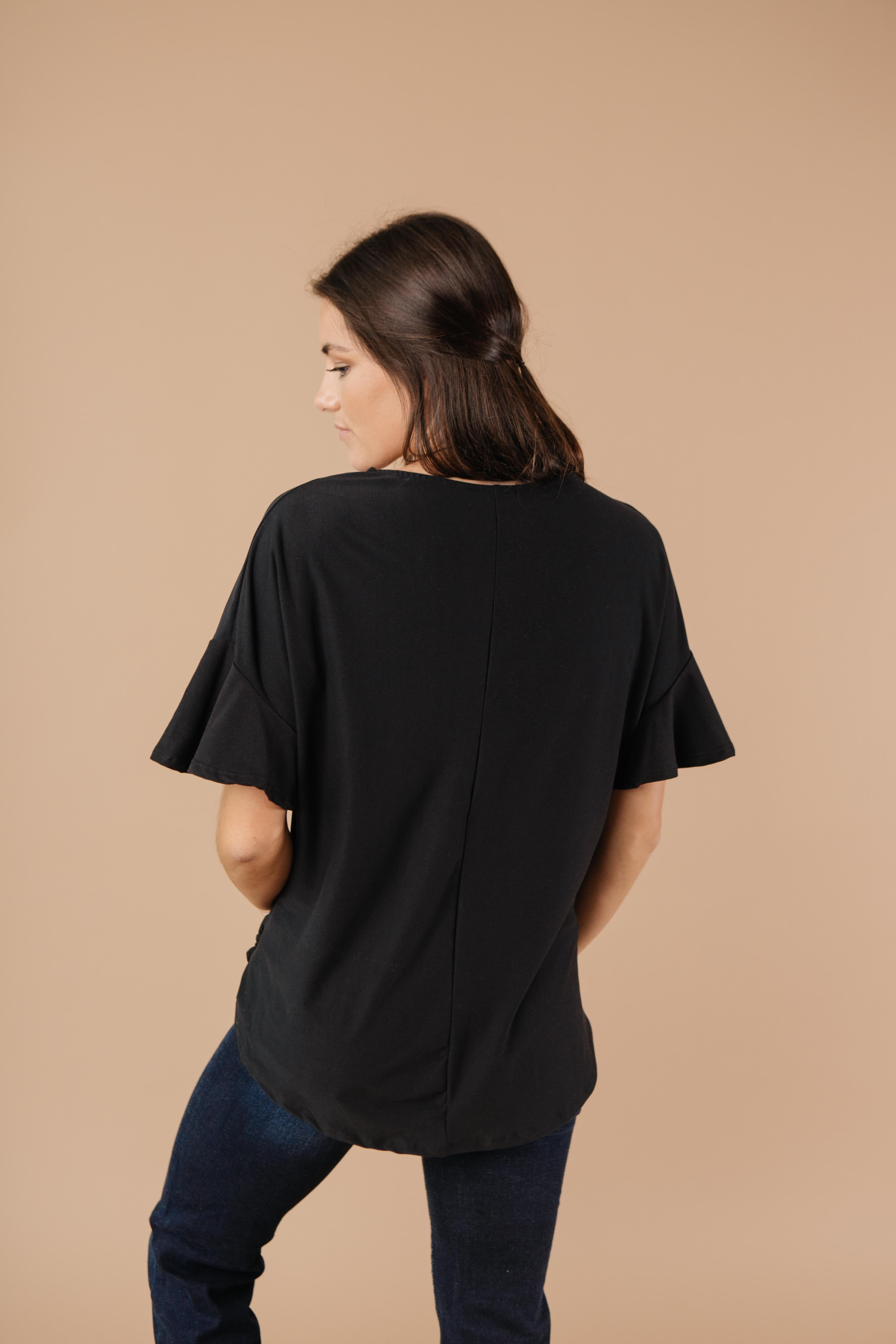 Nice Surprise Surplice Knit Top In Black