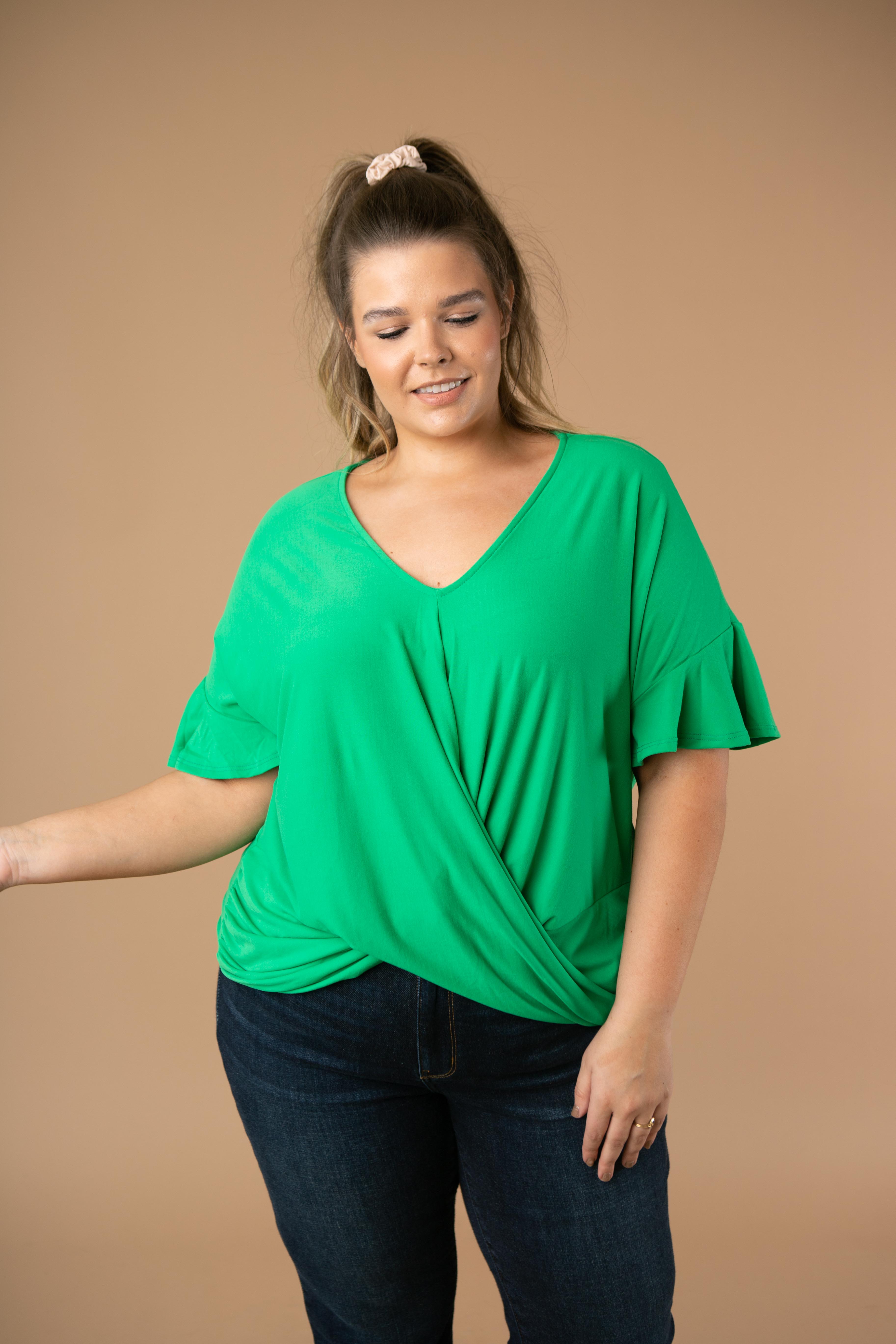 Nice Surprise Surplice Knit Top In Kelly Green