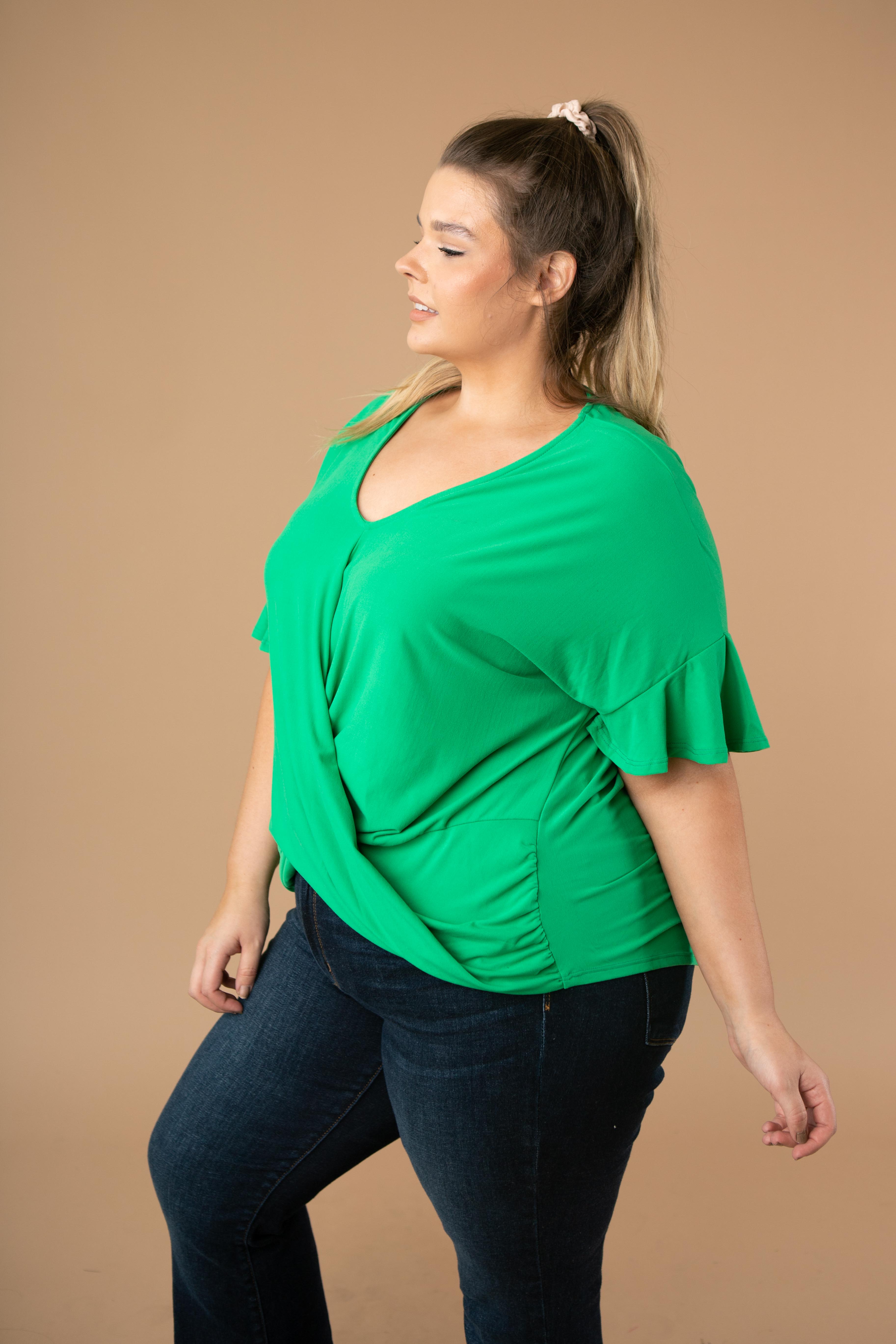 Nice Surprise Surplice Knit Top In Kelly Green