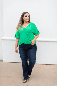 Nice Surprise Surplice Knit Top In Kelly Green