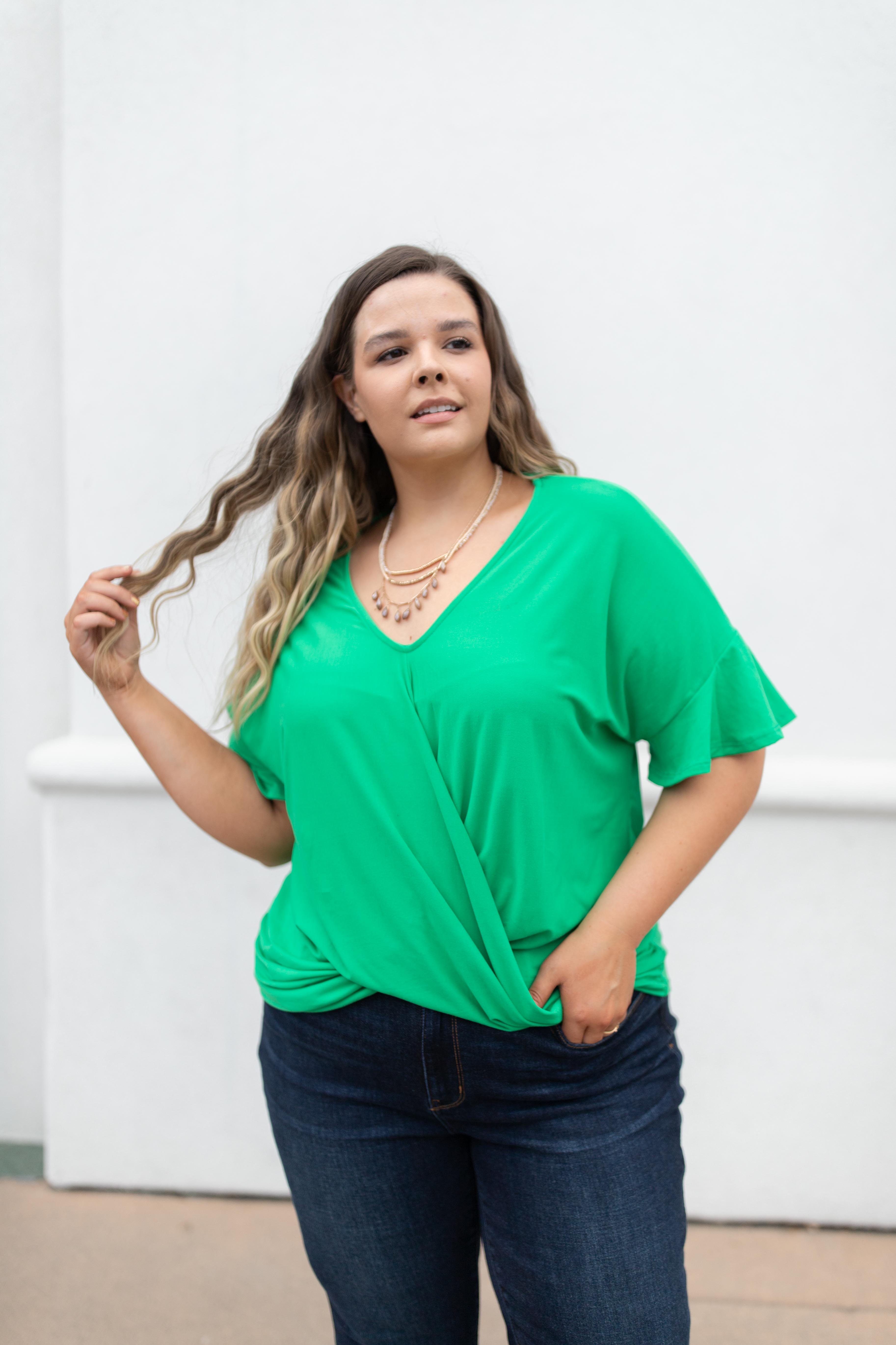 Nice Surprise Surplice Knit Top In Kelly Green