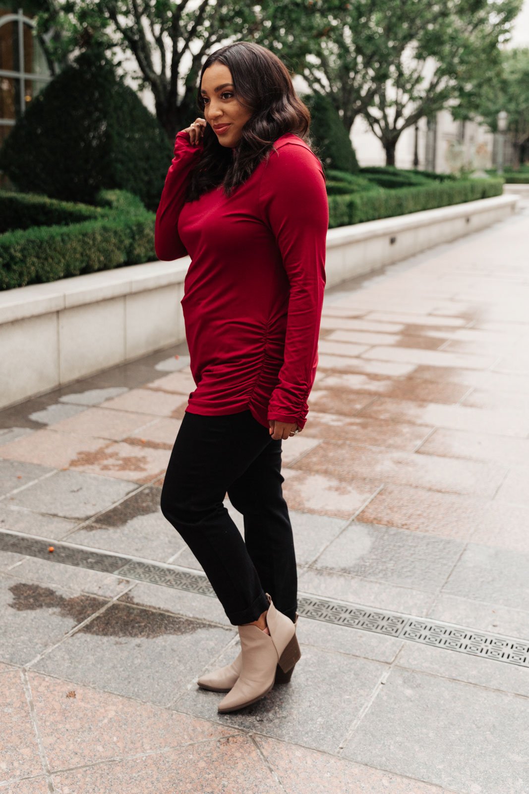 Nivia Draped Turtle Neck Tunic in Burgundy