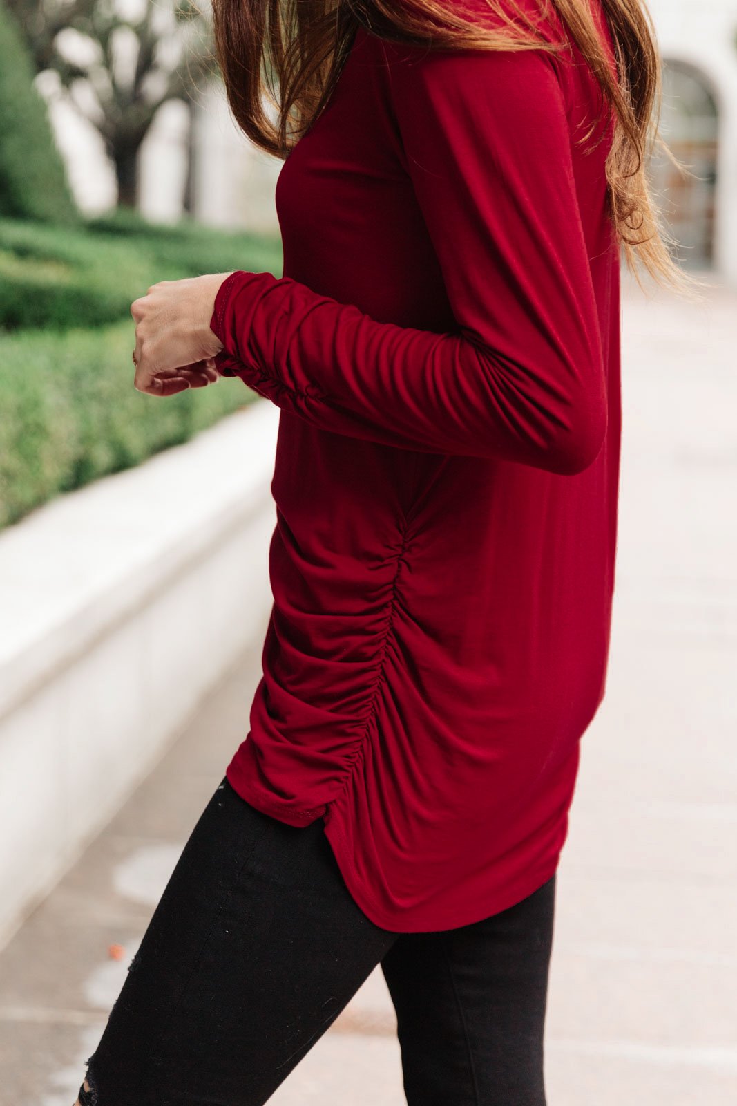 Nivia Draped Turtle Neck Tunic in Burgundy