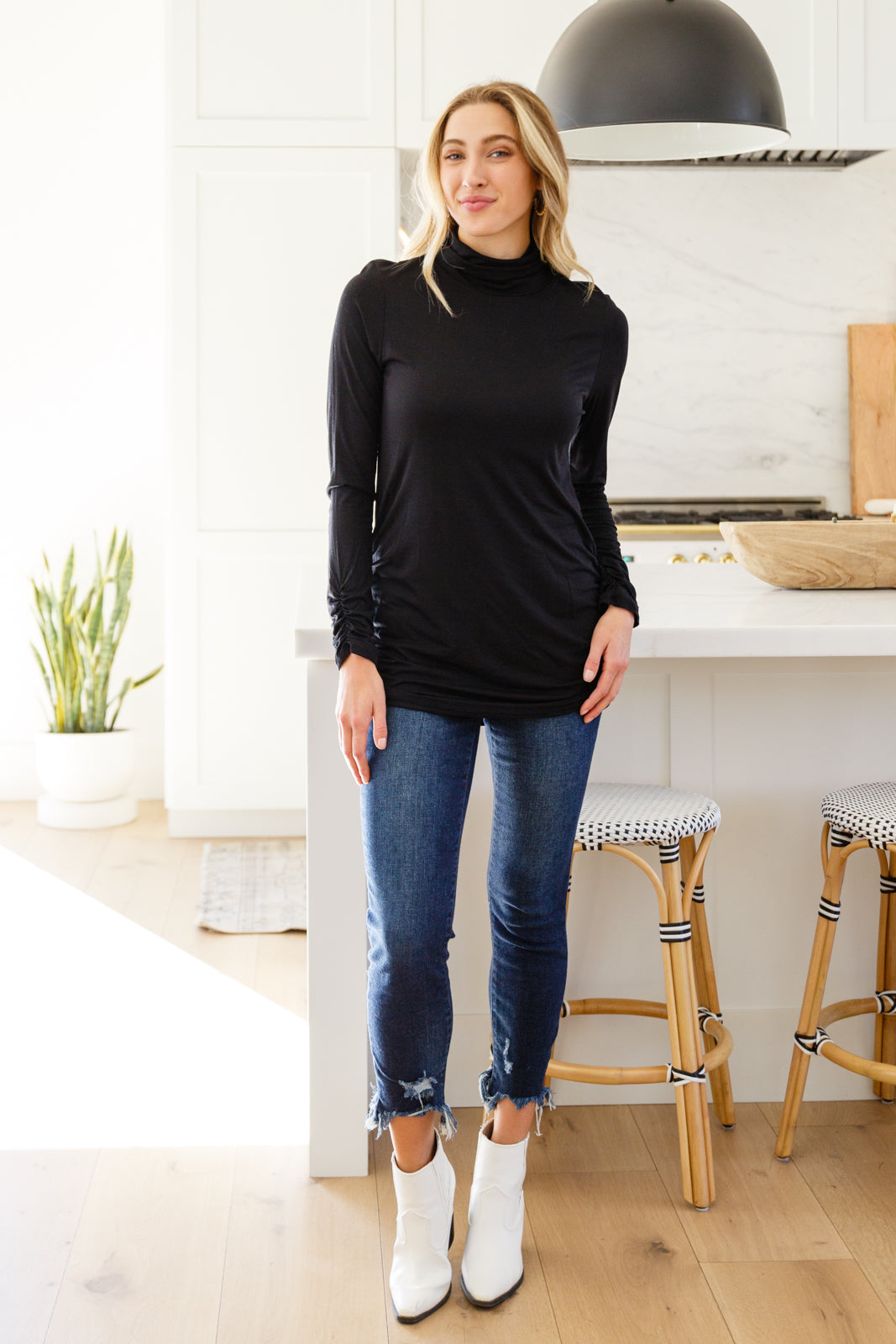 Nivia Draped Turtle Neck Tunic in Black