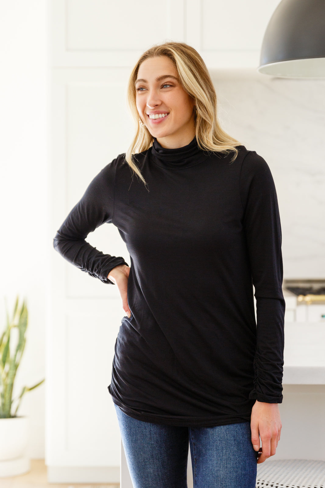 Nivia Draped Turtle Neck Tunic in Black