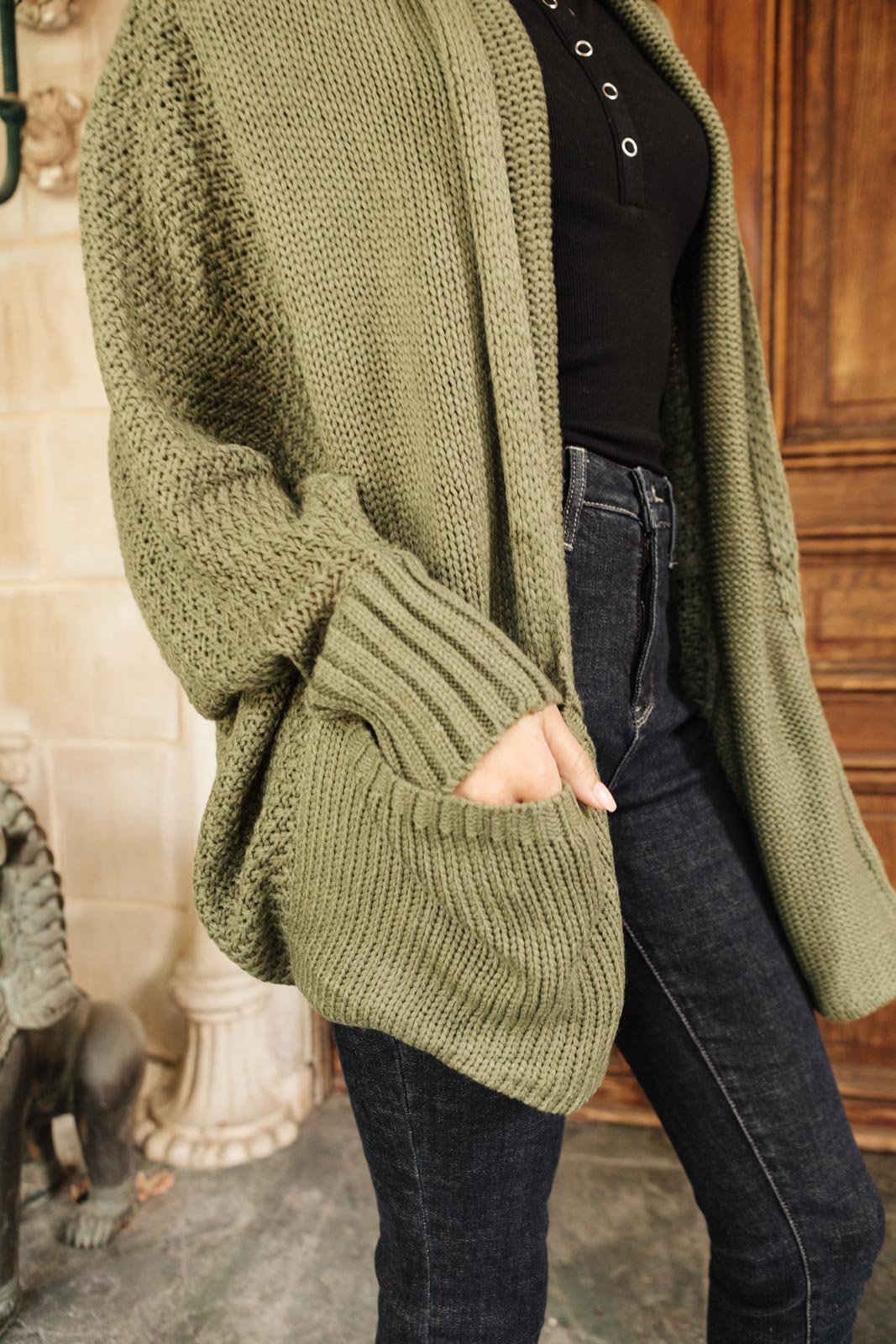 Not Your Grandmother's Cardigan in Olive