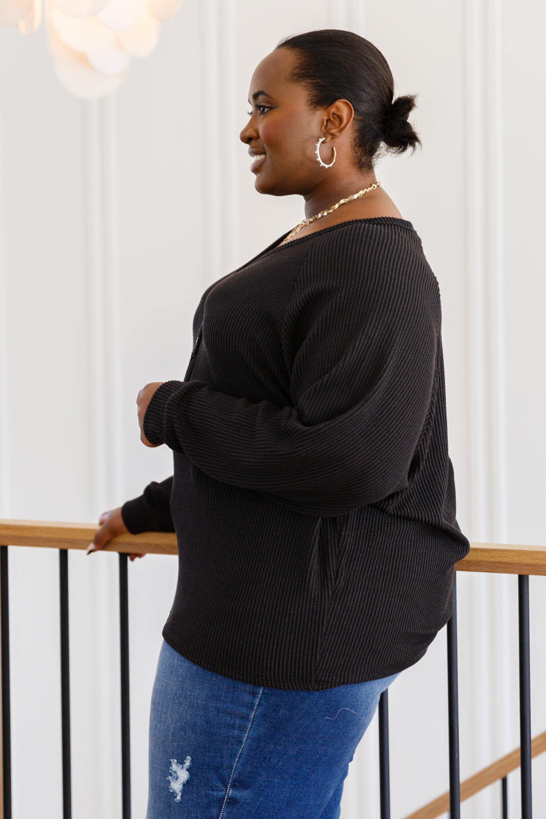 Nothing Better Rib Knit Pullover Top In Black