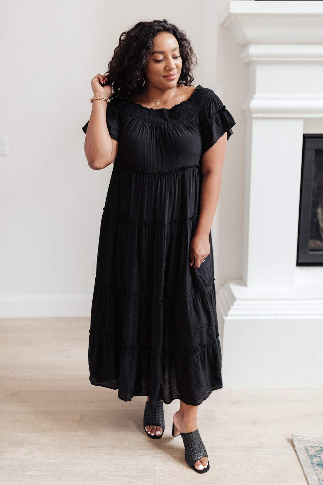 Olivia Tiered Maxi Dress in Black