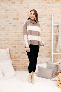 On The Stripes Cowl Neck in Mocha