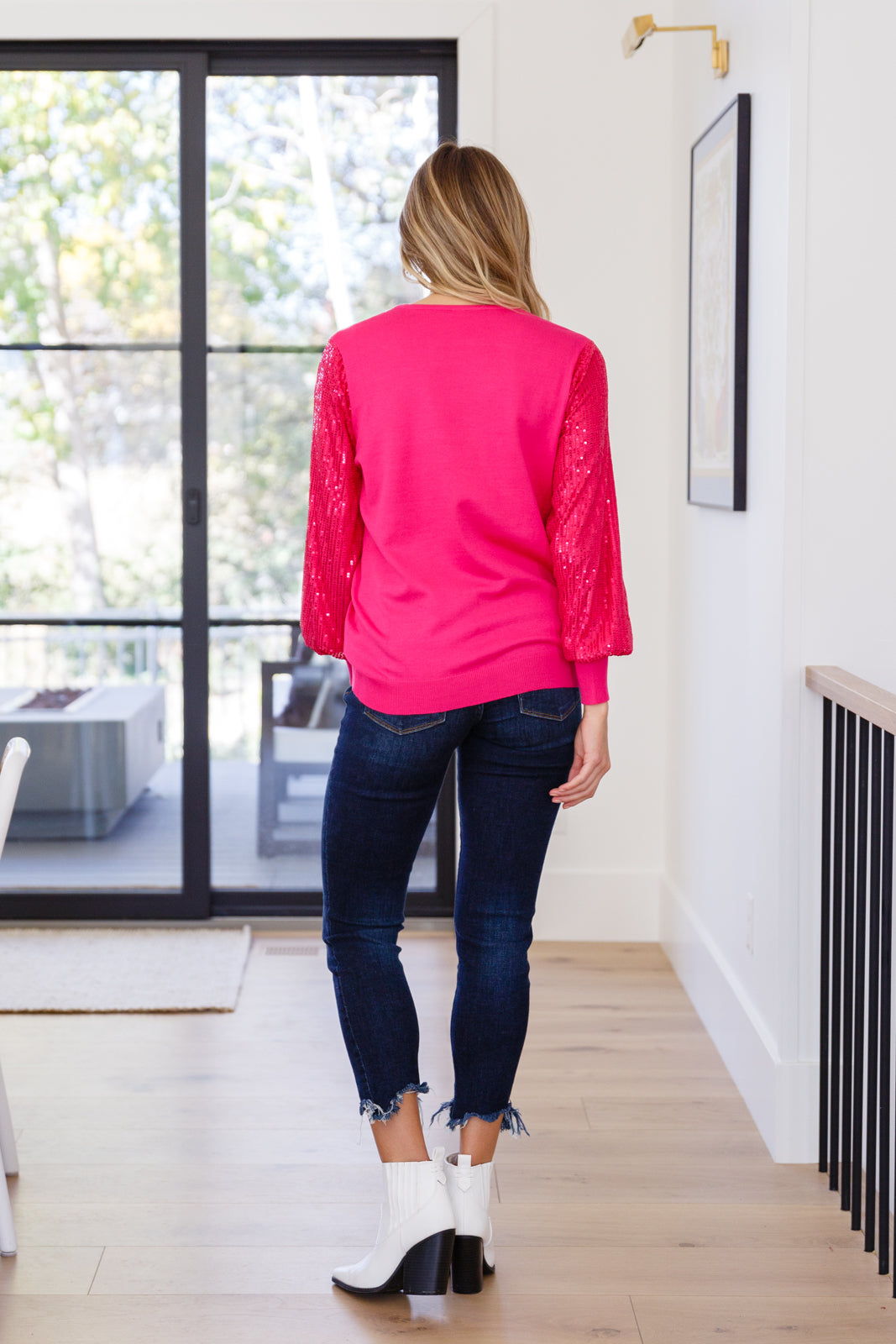 One Wild Night Sequin Sleeves Top In Fuchsia