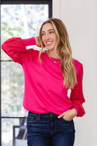 One Wild Night Sequin Sleeves Top In Fuchsia