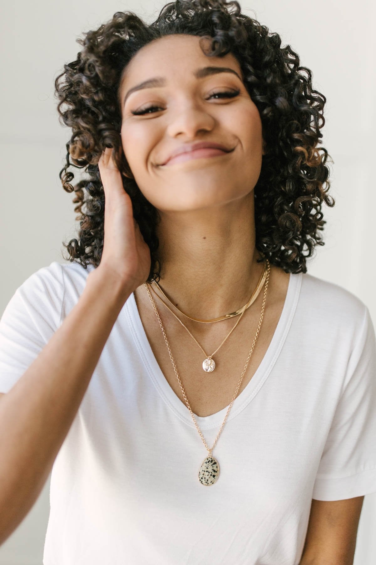 Oval Stone Charm Chain Necklace