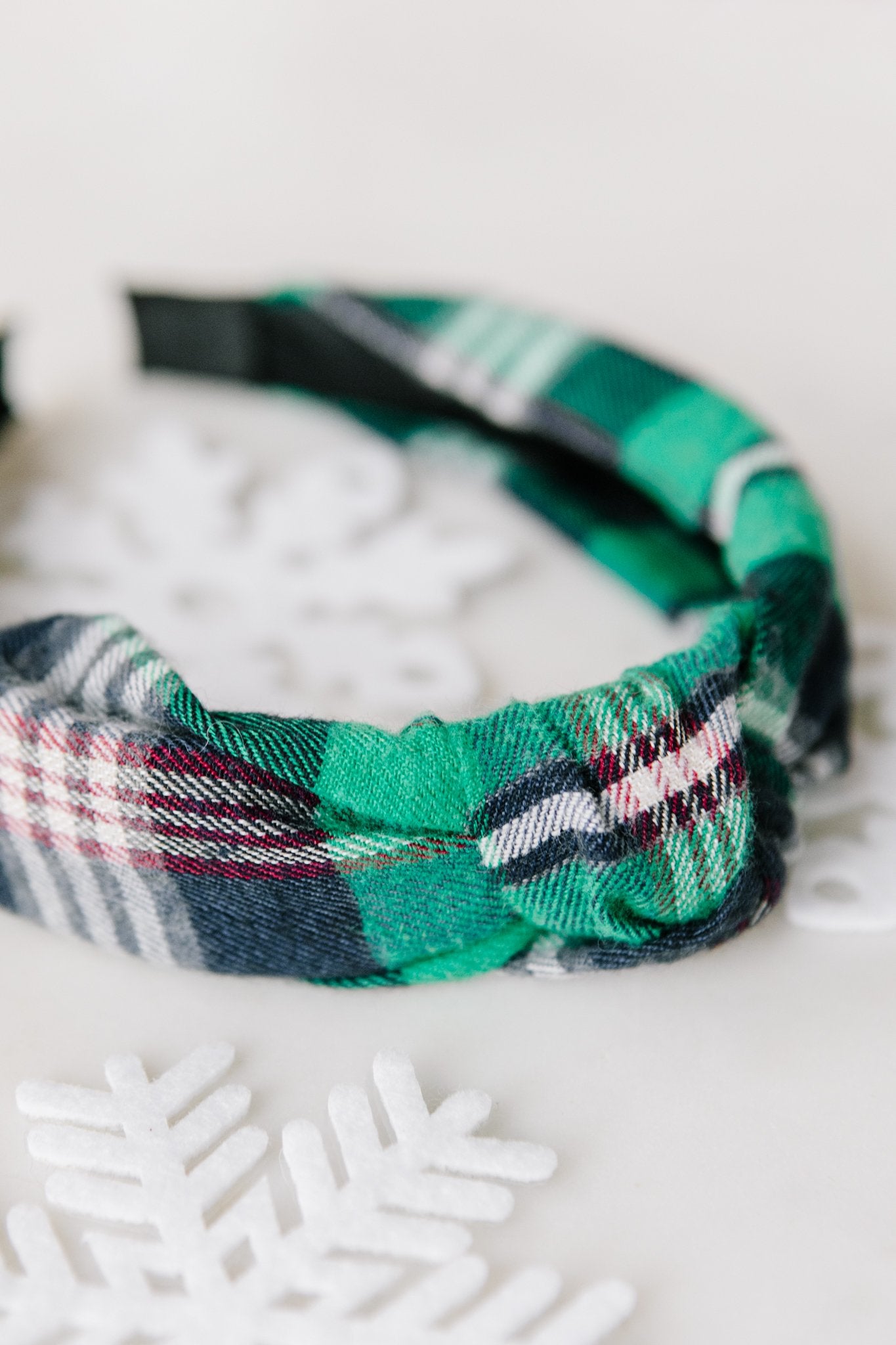 Plaid Top Knot Headband in Green