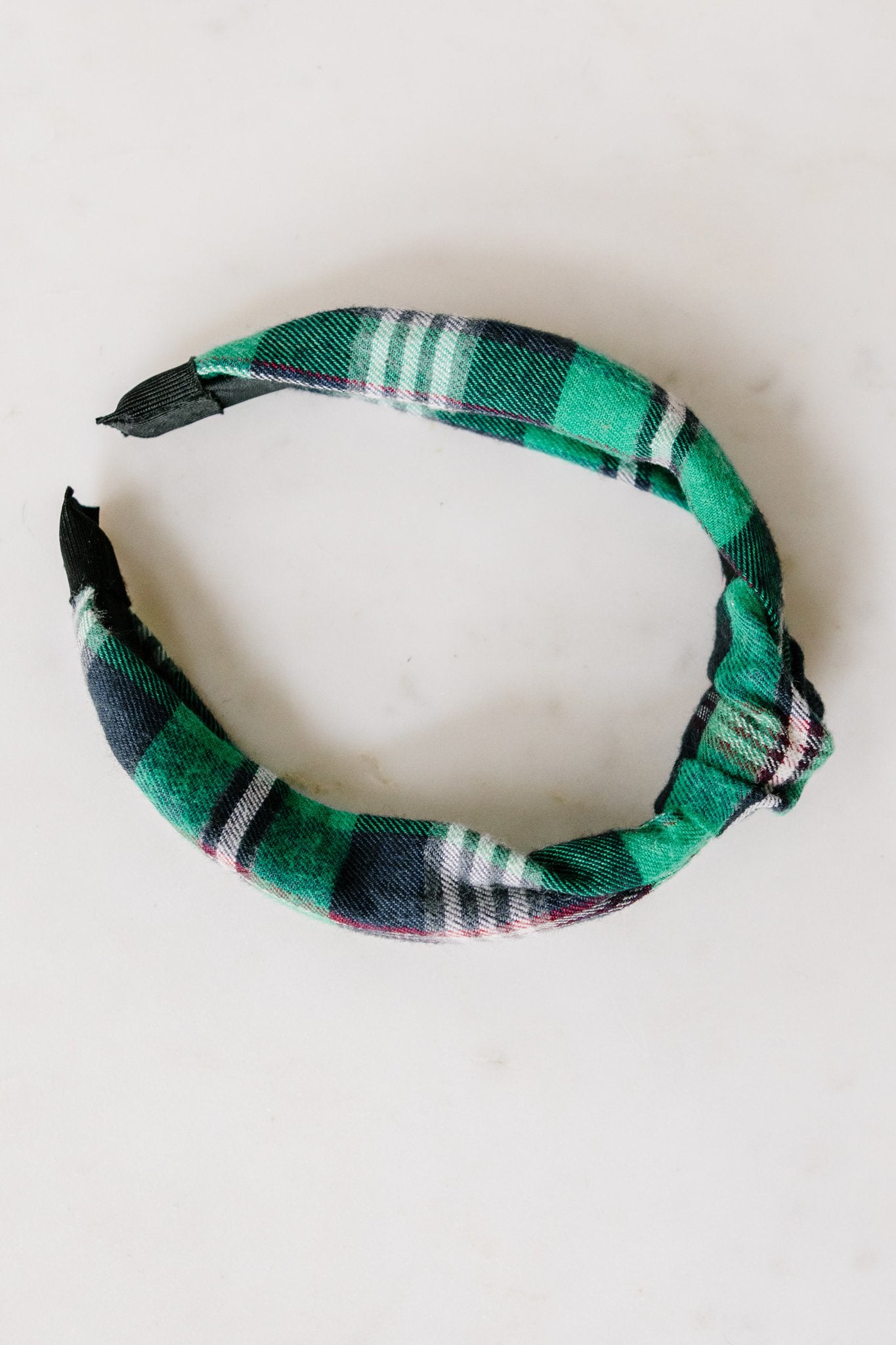 Plaid Top Knot Headband in Green