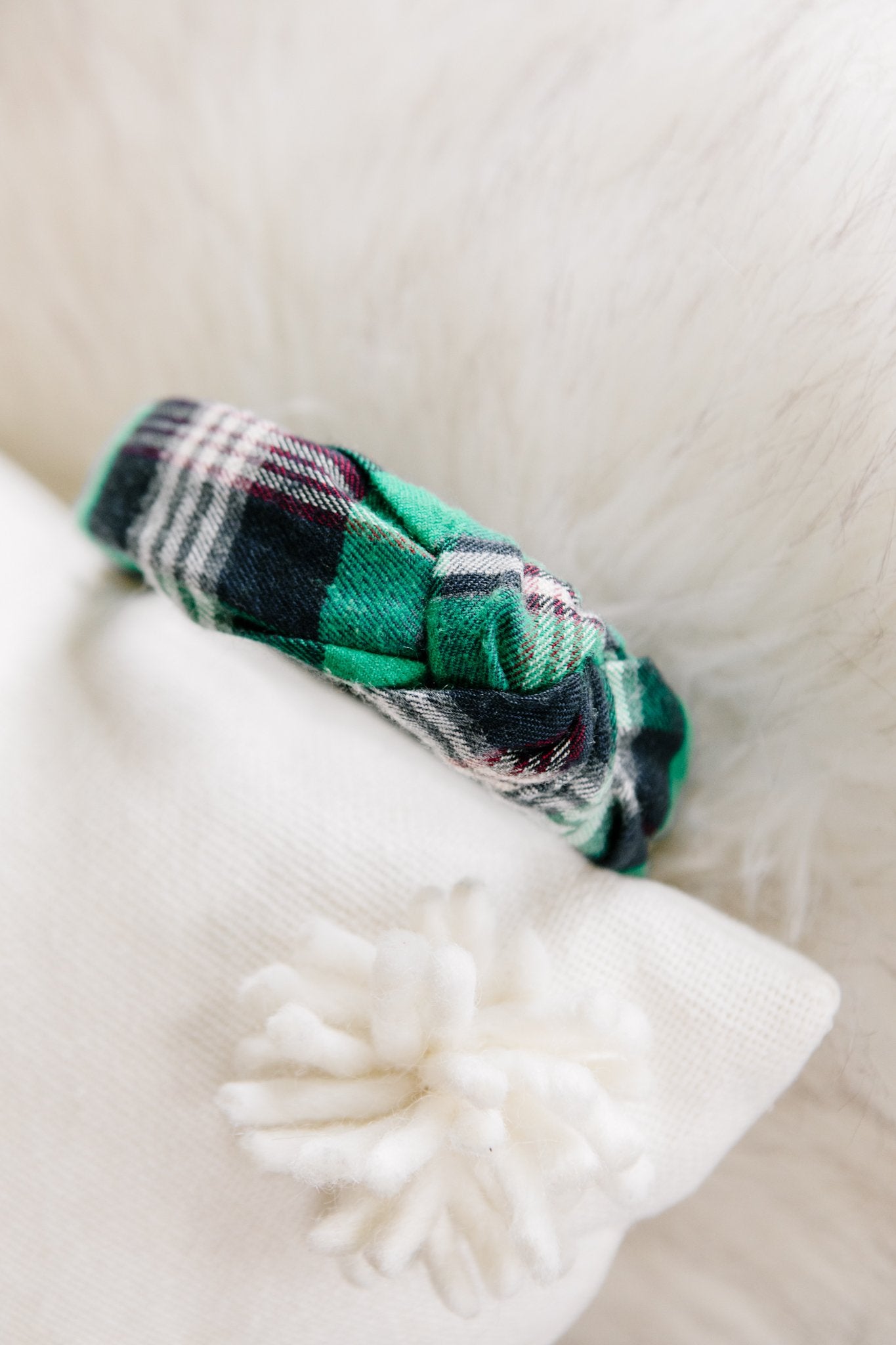 Plaid Top Knot Headband in Green