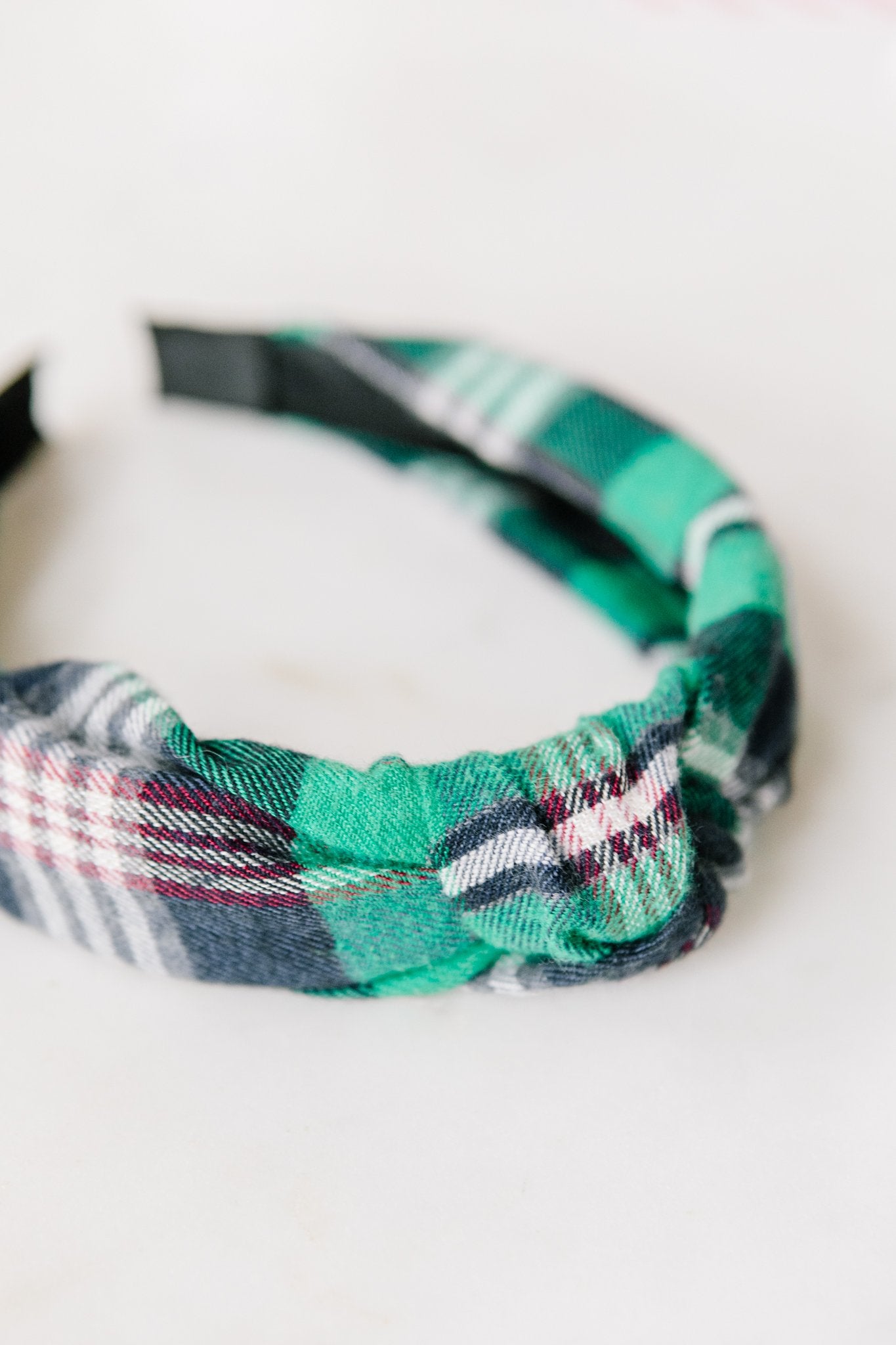 Plaid Top Knot Headband in Green