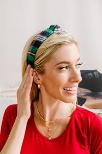 Plaid Top Knot Headband in Green