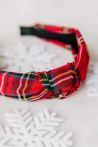 Plaid Top Knot Headband in Red