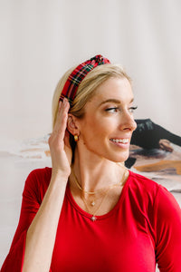 Plaid Top Knot Headband in Red