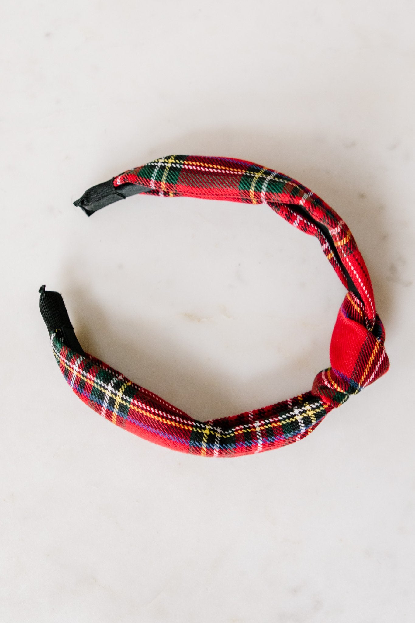 Plaid Top Knot Headband in Red