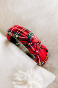 Plaid Top Knot Headband in Red