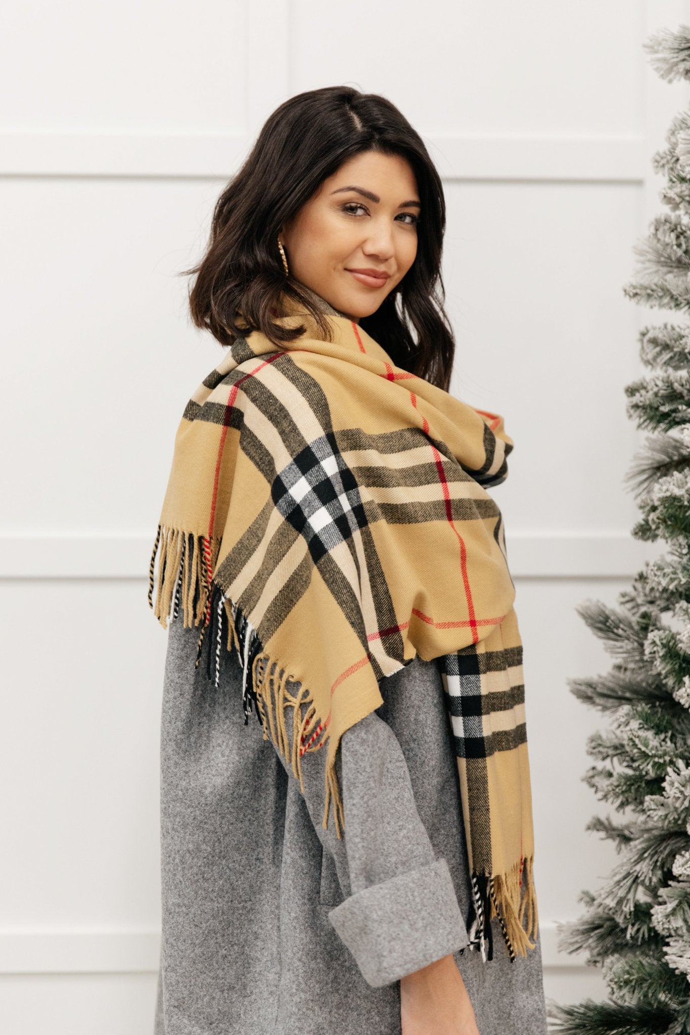 Plaid Winter Scarf In Beige