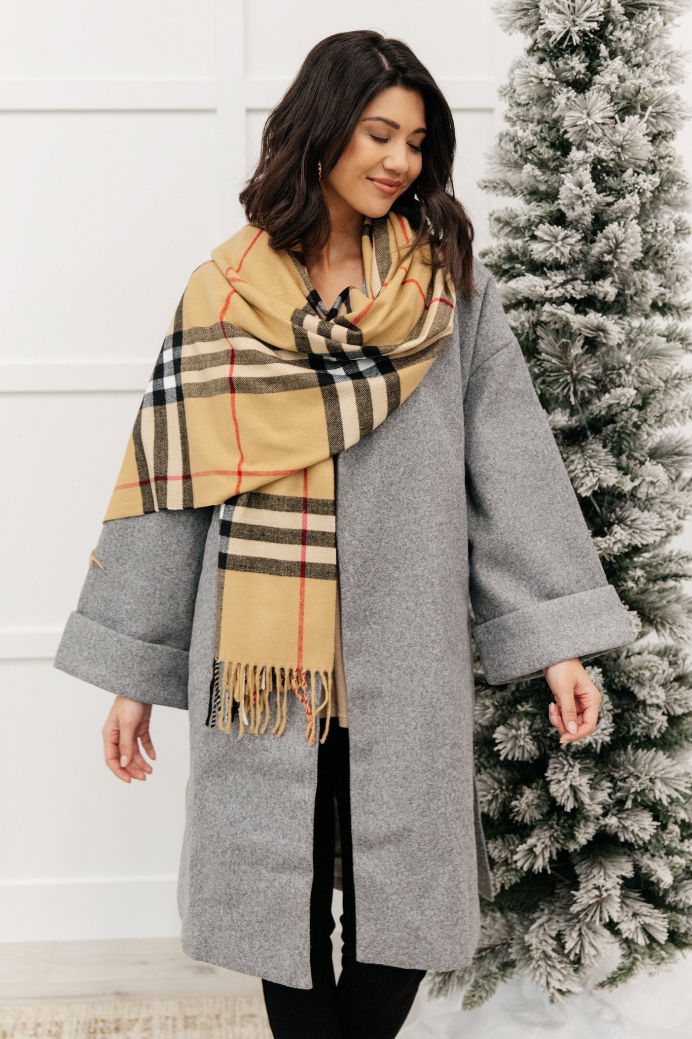 Plaid Winter Scarf In Beige