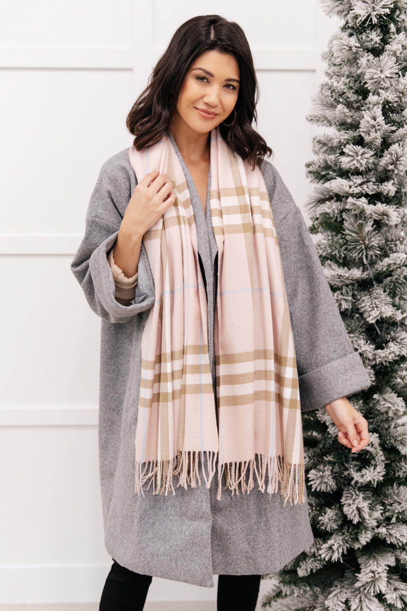 Plaid Winter Scarf In Pink