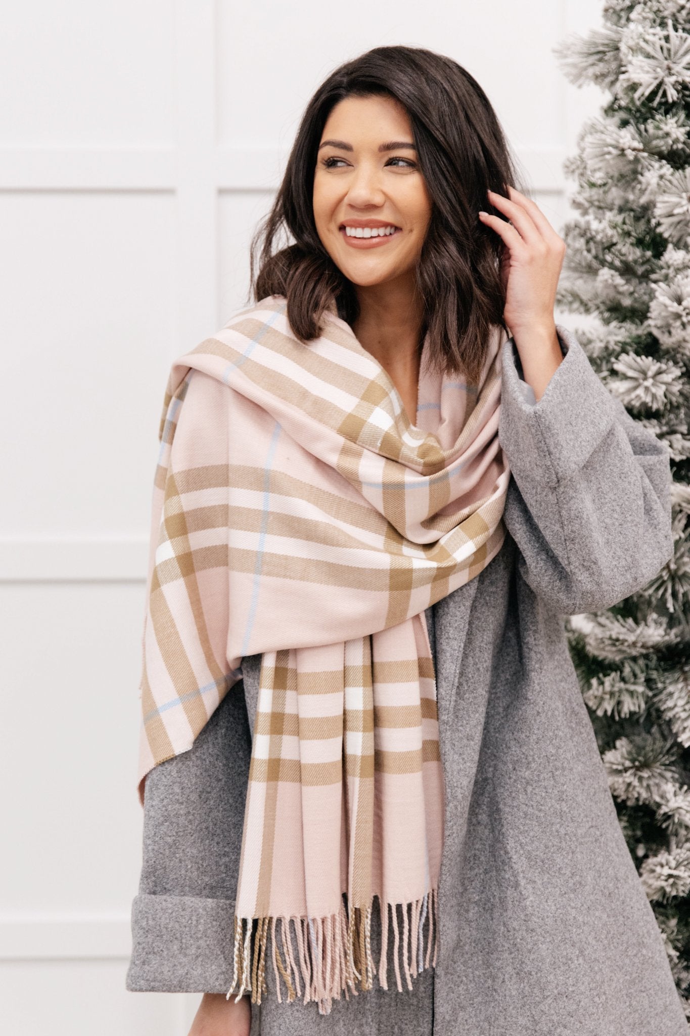 Plaid Winter Scarf In Pink