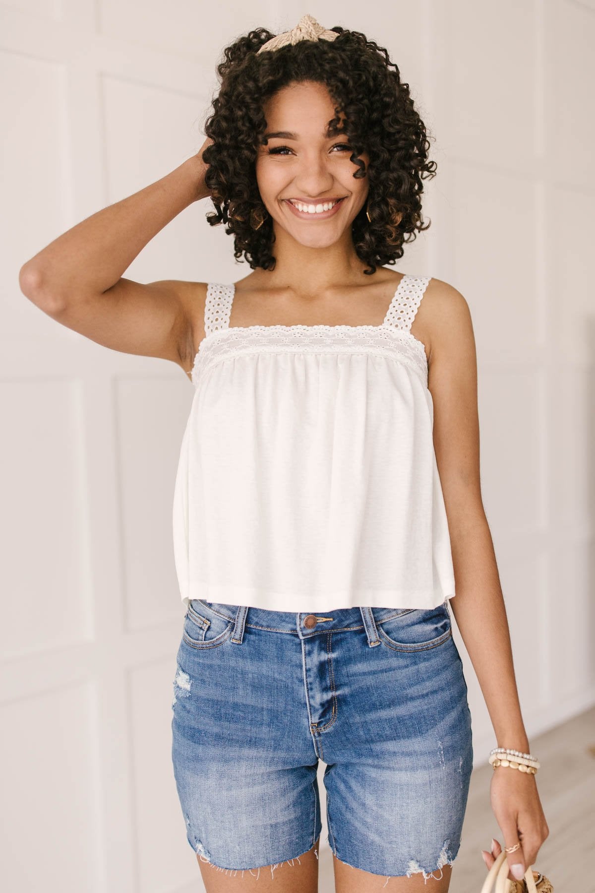 Southern Living Eyelet Trimmed Tank