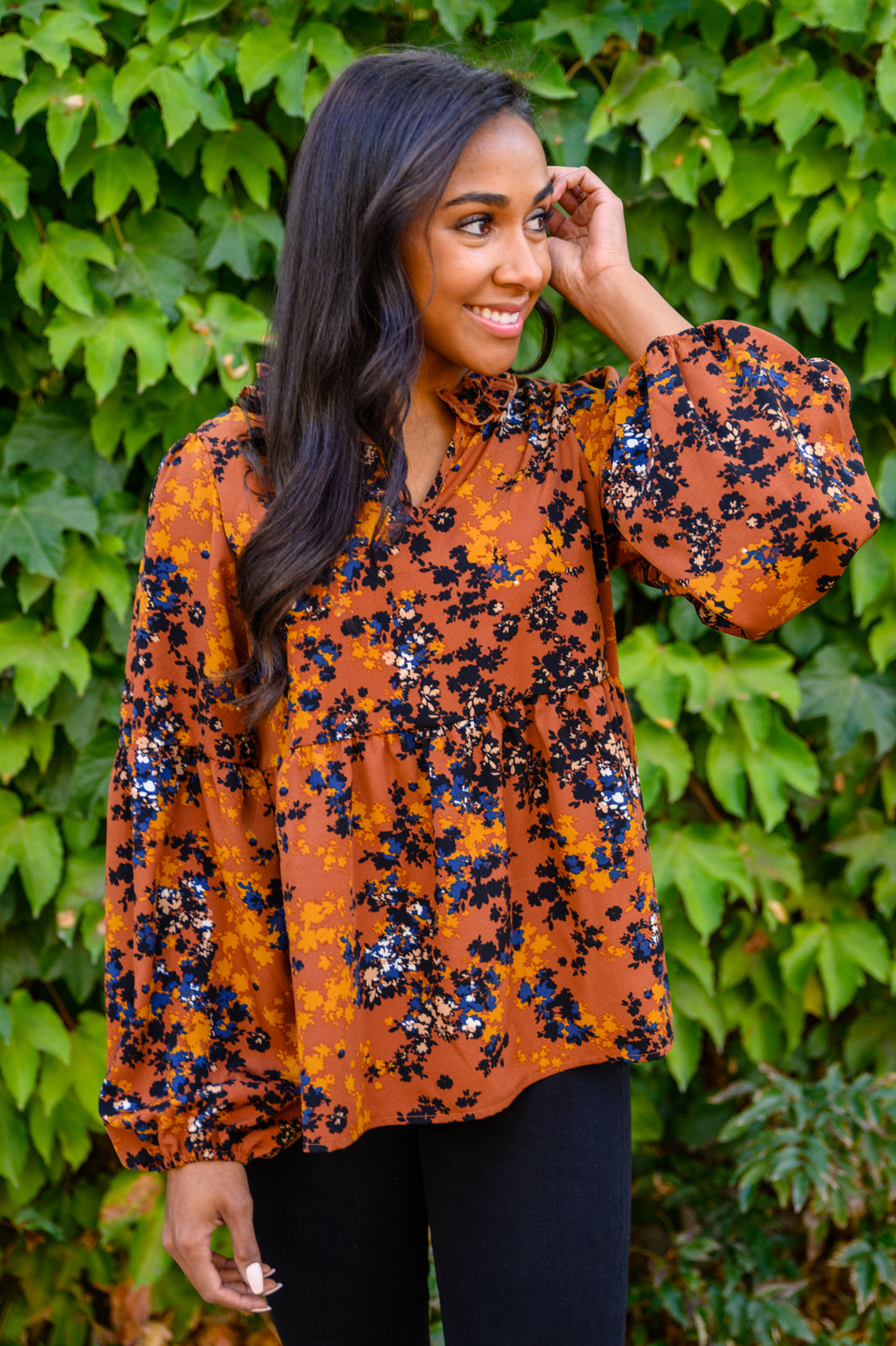 Sense Of Belonging Floral Blouse In Rust