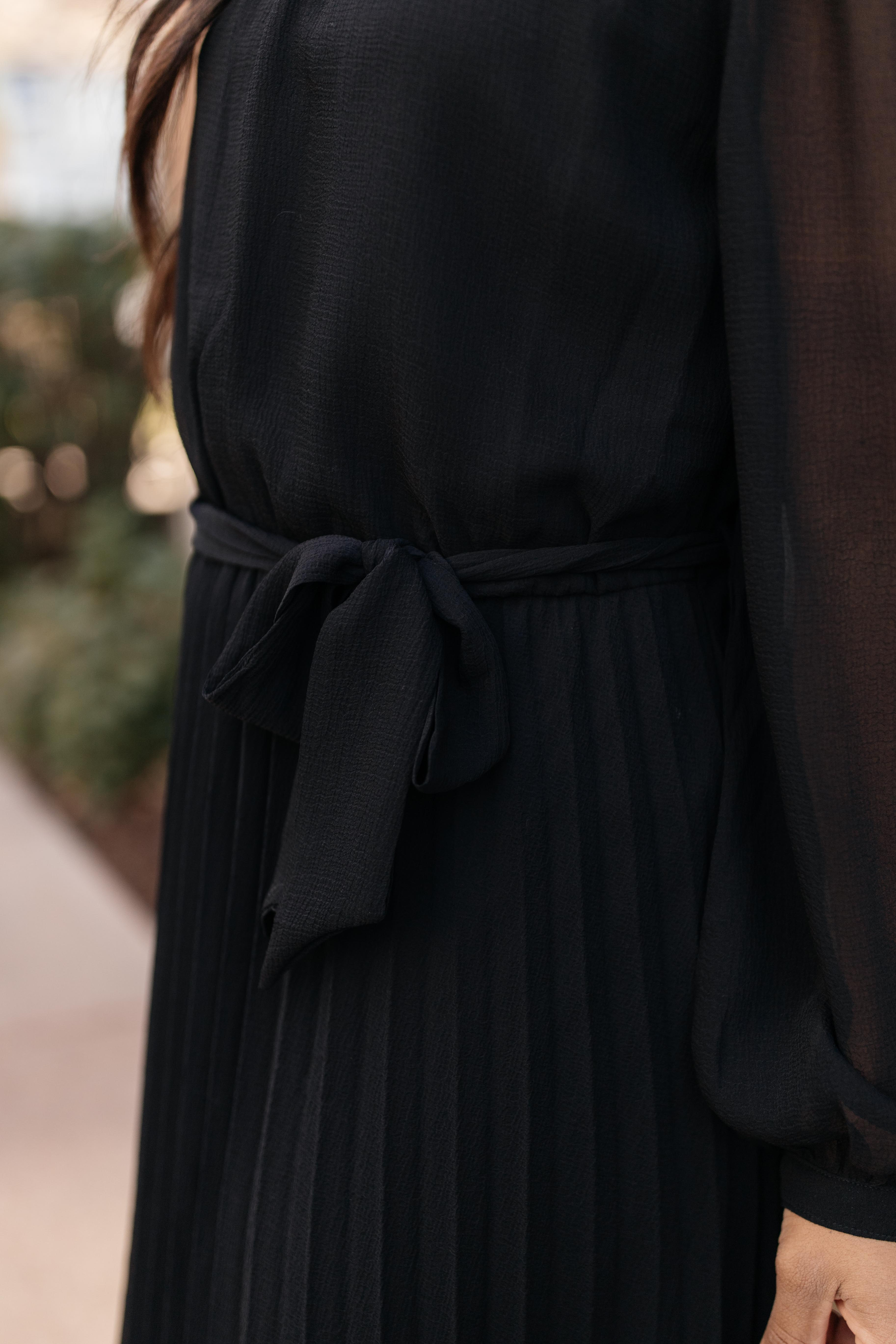 Simple And Pleated Dress in Black