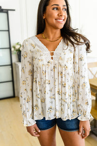 Sing Softly Lace Trim Floral Blouse